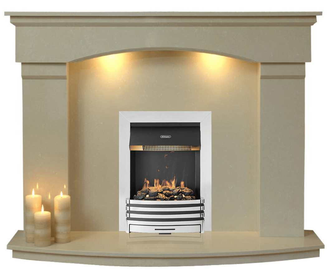 Electri Fireplace Cambridge marble fireplace with Silver Optimist  Electric Fire E2 Package - bespokemarblefireplaces
