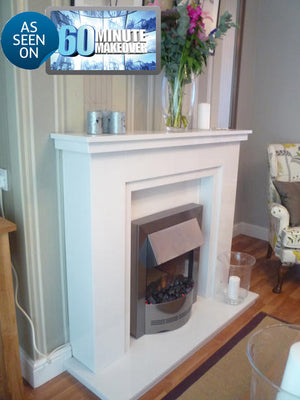 White Marble Fireplace Chesterfield Surround with Electric fire - bespokemarblefireplaces