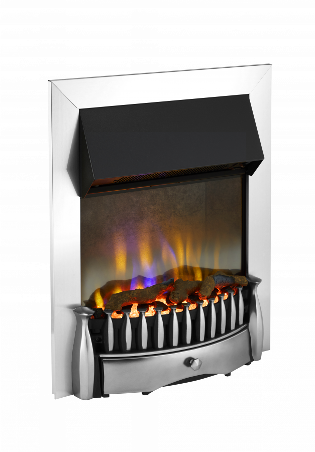 Electric Fire E6 Chrome with logs, crystals, pebbles, coal u0026 Remote. -  bespokemarblefireplaces