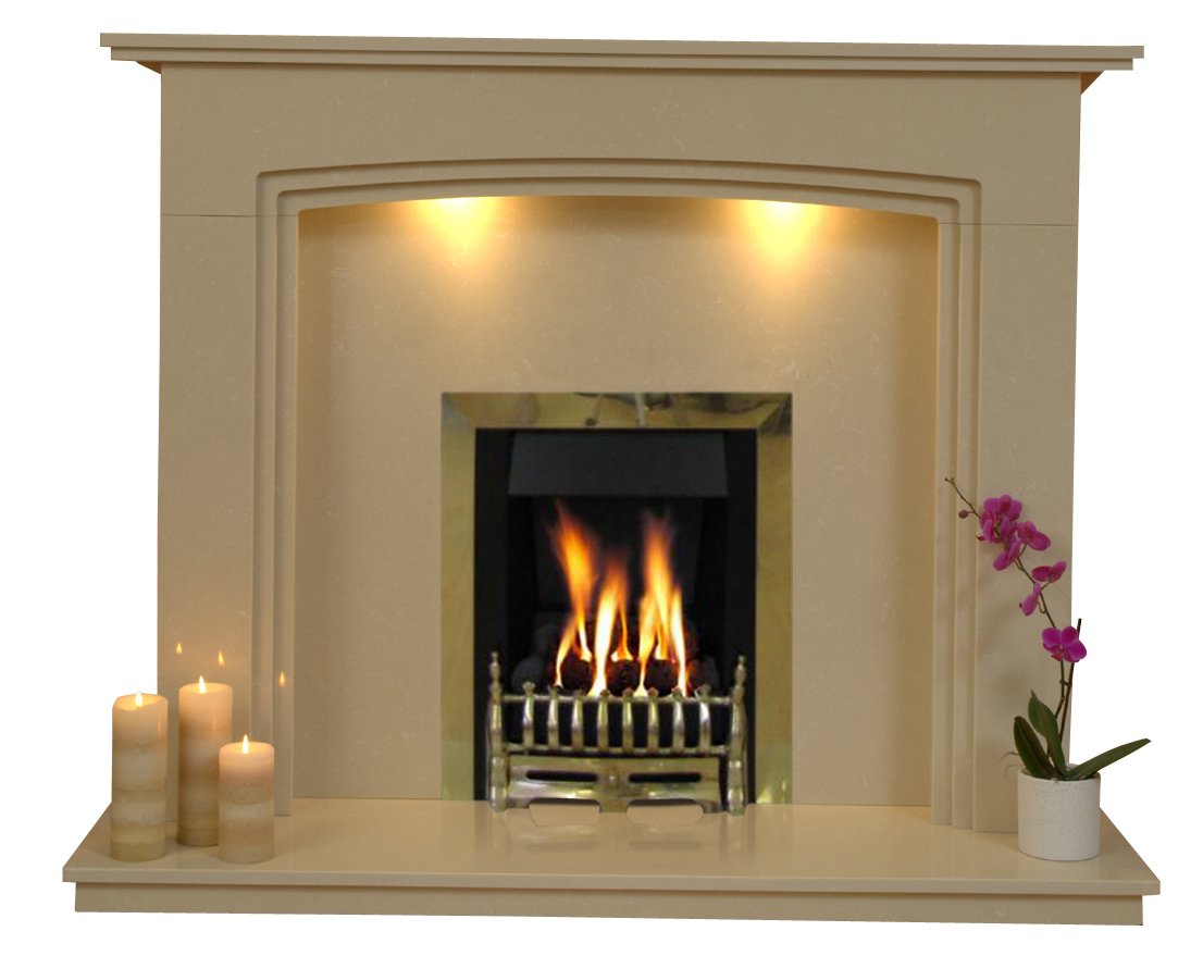 Marble Gas Fireplace Ashbourne with Brass Gas Fire G3 Package - bespokemarblefireplaces