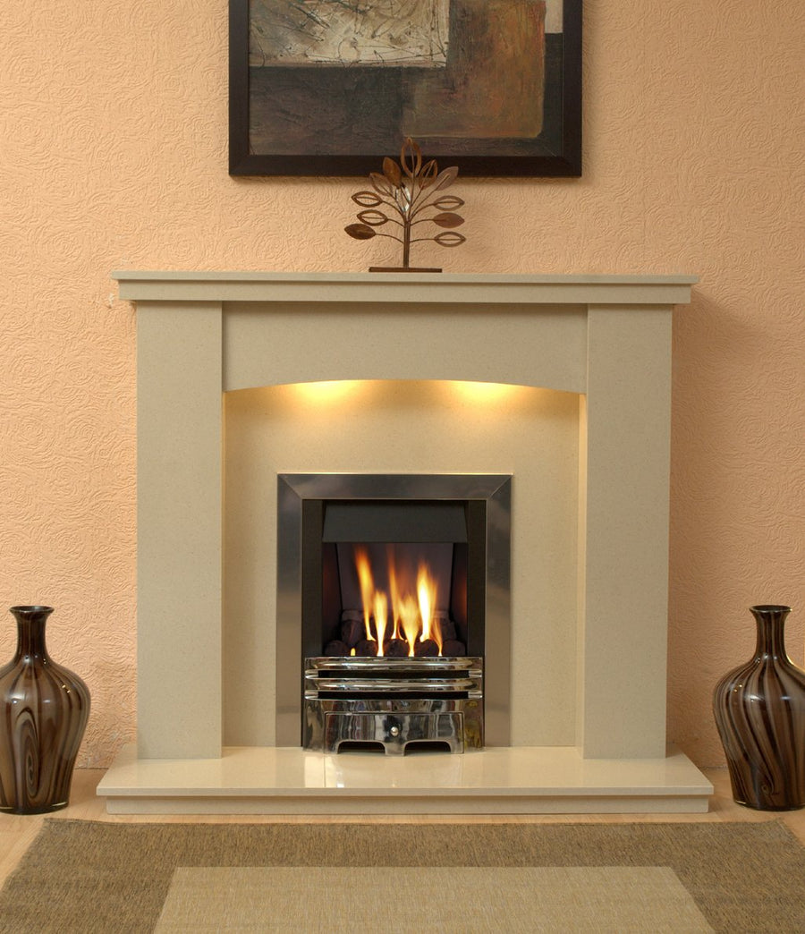 Gas Fireplace Dorchester Marble Surround with Chrome Gas G2 Fire Package - bespokemarblefireplaces