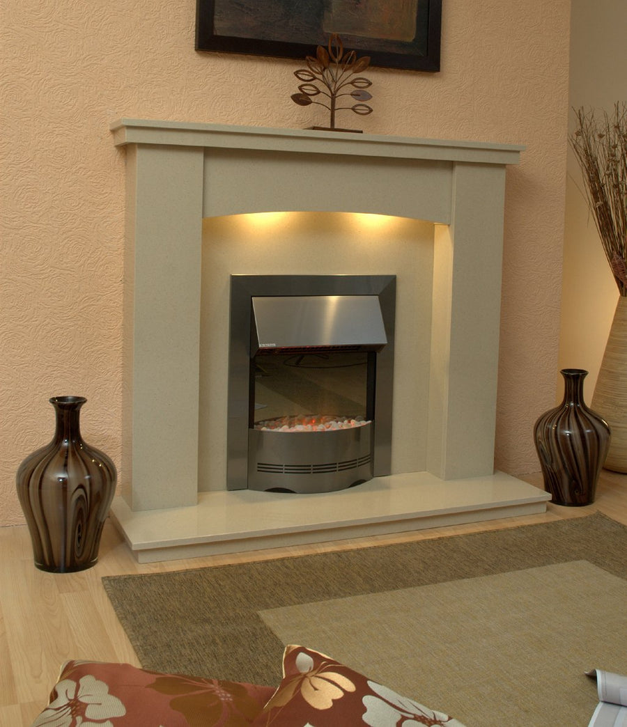 Marble Fireplace Dorchester Surround with arched header and downlights  - bespokemarblefireplaces