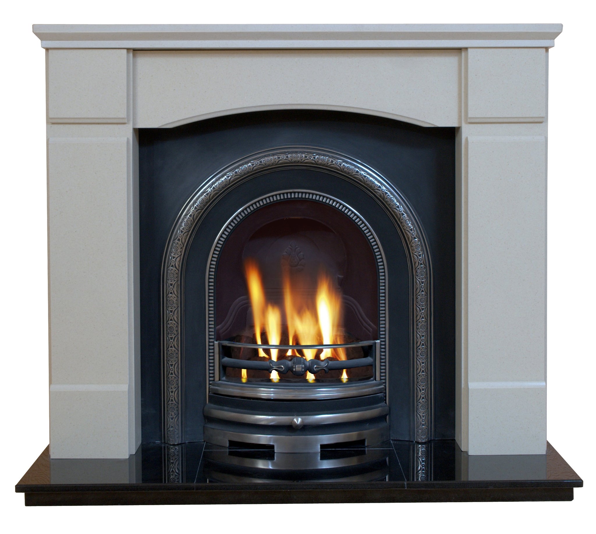 Victorian Marble Fireplace Oxford Surround With Cast Iron panel and Gas fire  - bespokemarblefireplaces