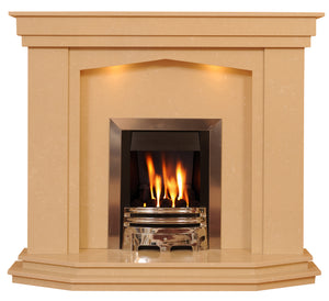 Marble Fireplace Rossendale Surround with Gas Fire and Lights- bespokemarblefireplaces
