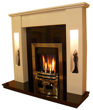 Marble Fireplace Sherwood Surround with Gas Fire and Black Hearth & Black Back Panel - bespokemarblefireplaces