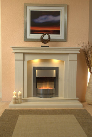 Marble Fireplace Sheridan with electric fire fitted in lounge- bespokemarblefireplaces