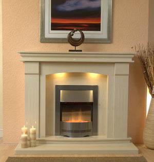 Marble Fireplace Sheridan Surround with electric fire and lights - bespokemarblefireplaces