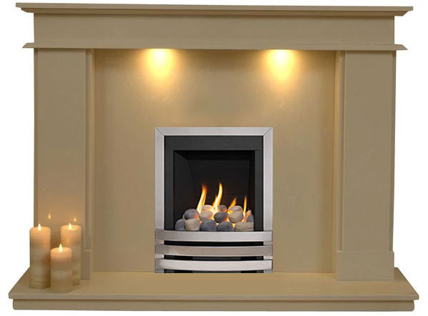 Hampton Marble Fireplace with Chrome Gas Fire with Pebbles- G5 Package