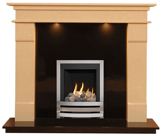 Elegance Marble Fireplace With Chrome Gas Fire and With black Hearth and black Panel- G5 Package