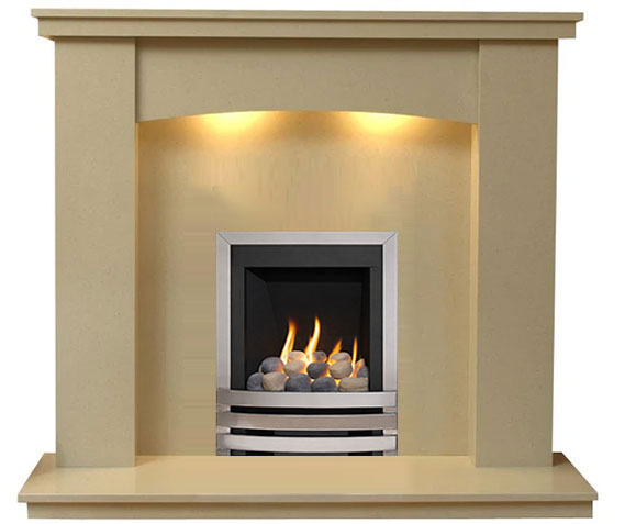 Dorchester Marble Fireplace With Chrome Gas Fire With pebbles - G5 Package