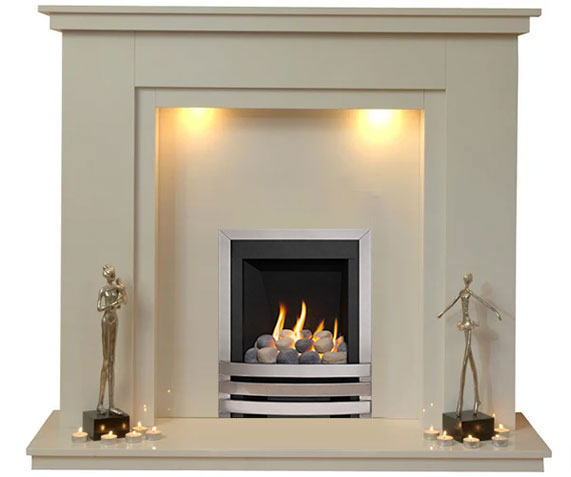 Chesterfield Marble Fireplace With Chrome Gas Fire with Pebbles - G5 Package