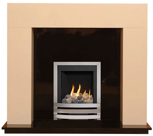 Chelmsford Marble Fireplace With Chrome Gas  Fire With Pebbles-G5 Package
