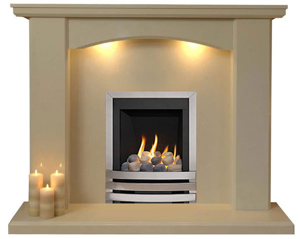 Charrington Marble Fireplace With Chrome Gas Fire with Pebbles- G5 Package