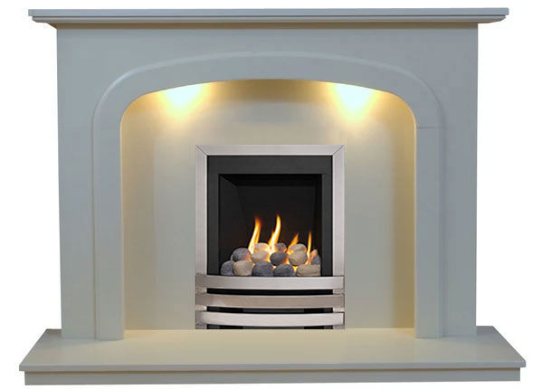 Carlton Marble Fireplace With Chrome Gas Fire With pebbles -G5 Package