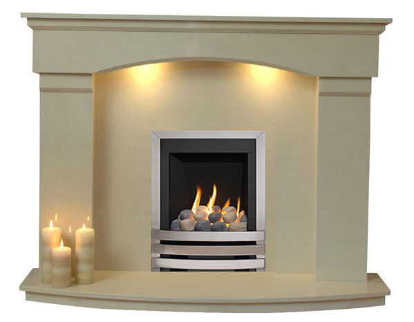 Cambridge Marble Fireplace With Chrome Gas Fire With pebbles- G5 Package