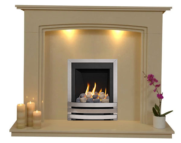 Ashbourne Marble Fireplace With Polished Steel Gas Fire with Pebbles - G5 Package