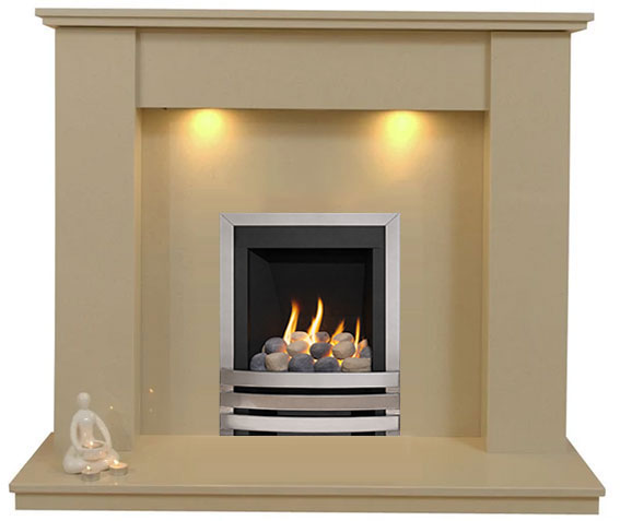 Trent Marble Fireplace With Polished Steel Gas Fire With Pebbles - G5 Package