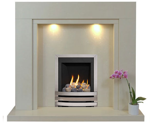 Somerset marble Fireplace With Brushed Steel Gas Fire With Pebbles - G5 Package