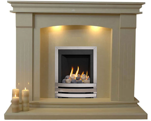 Sheridan Marble Fireplace With Polished Steel Gas Fire with Pebbles - G5 Package