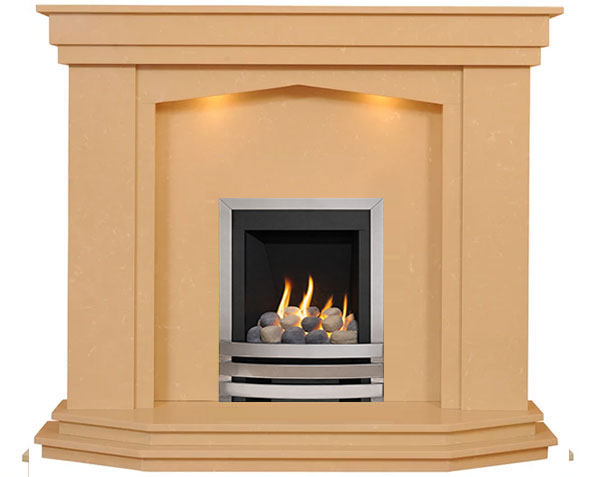 Rossendale Marble Fireplace With Chrome Gas Fire With Pebbles - G5 Package