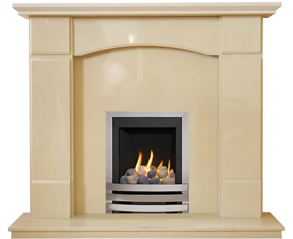 Oxford Marble Fireplace With Chrome Gas Fire With Pebbles - G5 Package