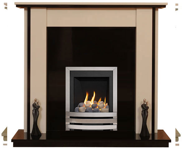 Lynford Marble Fireplace With Chrome Gas Fire with Pebbles- G5 Package