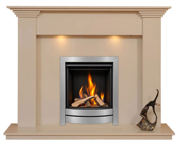 Hamilton Marble Fireplace With Satin Silver Gas Fire with Logs- G28 Package