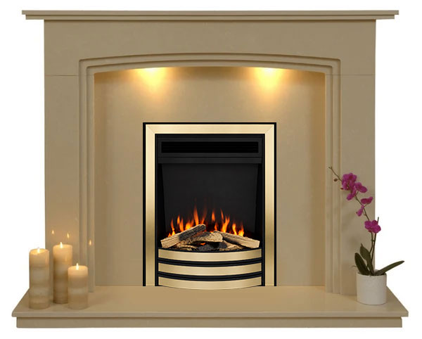 Ashbourne Marble Fireplace with Brass with Logs  Electric Fire -E5 Package