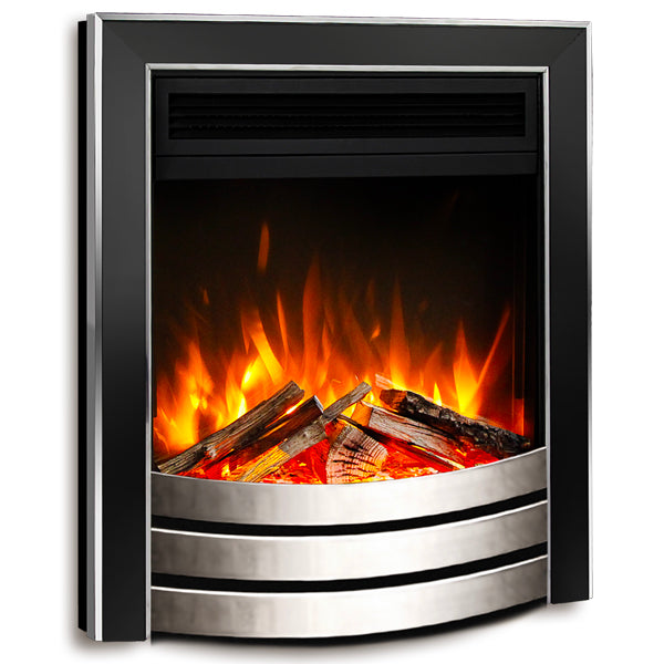 E20 Black Nickel & Chrome Open Fronted Electric Fire with Logs and Remote