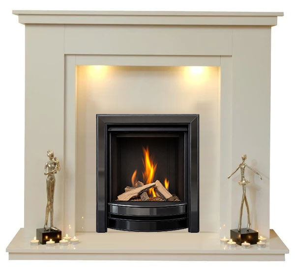 Chesterfield Marble Fireplace with Black Nickel Gas Fire with Logs - G28 Package