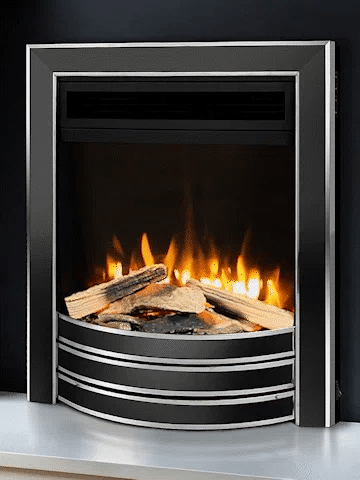 Trent Marble Fireplace With Black Nickel with Chrome Electric Fire With Logs- E5 Package