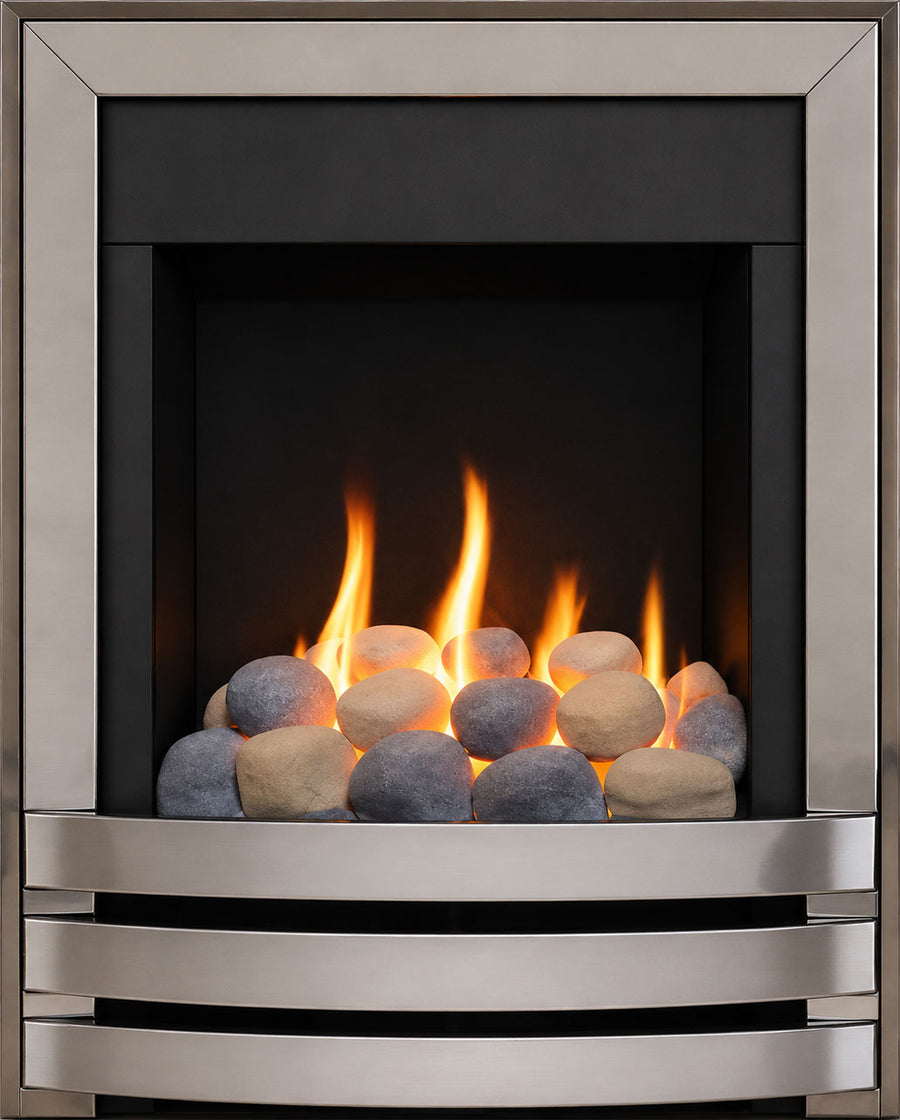 Cambridge Marble Fireplace With Chrome Gas Fire With pebbles- G5 Package