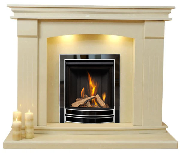 Sheridan Marble Fireplace with Chrome Gas fire with coals - G28 Package