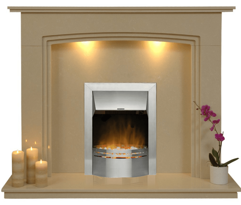 Marble Fireplace Ashbourne with Silver Electric Fire Suite
