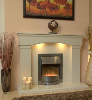 Marble Fireplace Cambridge with Electric fire and rectangular triple pencil edge hearth - bespokemarblefireplaces