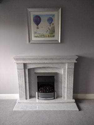 Carrara Gioia Natural Marble Sheridan Fireplace with Gas Fire - bespokemarblefireplaces