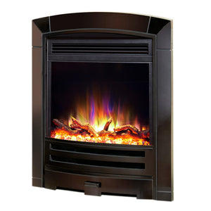 Black nickel Arched Top inset Electric Fire with  remote, Logs - bespokemarblefireplaces