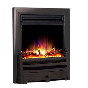 Black Electric inset fire with remote and Logs- bespokemarblefireplaces
