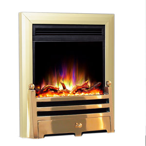 Brass Electric Fire E15 wiith Logs and Remote Control - bespokemarblefireplaces