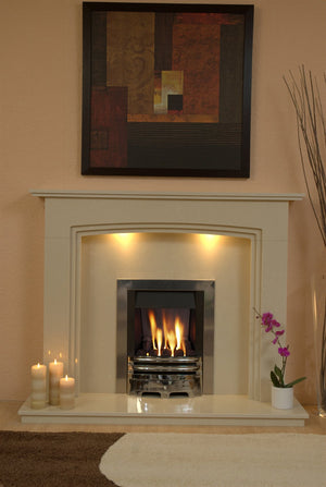 Marble Gas Fireplace Ashbourne with chrome Gas Fire & Lights G2 Package - bespokemarblefireplaces