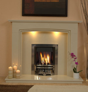 Marble Gas Fireplace Ashbourne with Chrome Gas  Fire  in Lounge G2 Package - bespokemarblefireplaces