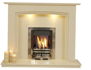 Marble Gas Fireplace Ashbourne with Chrome Gas Fire G2 Package - bespokemarblefireplaces