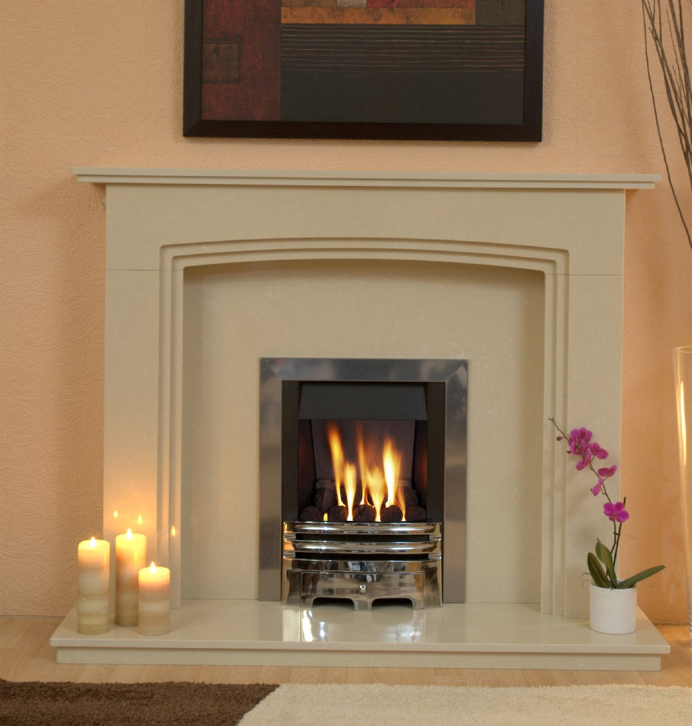 Marble Fireplace Ashbourne Surround with Lights & fire