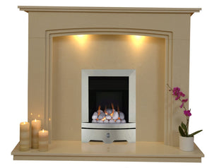 Marble Gas Fireplace Ashbourne with Brushed Steel Gas Fire G1 Package - bespokemarblefireplaces