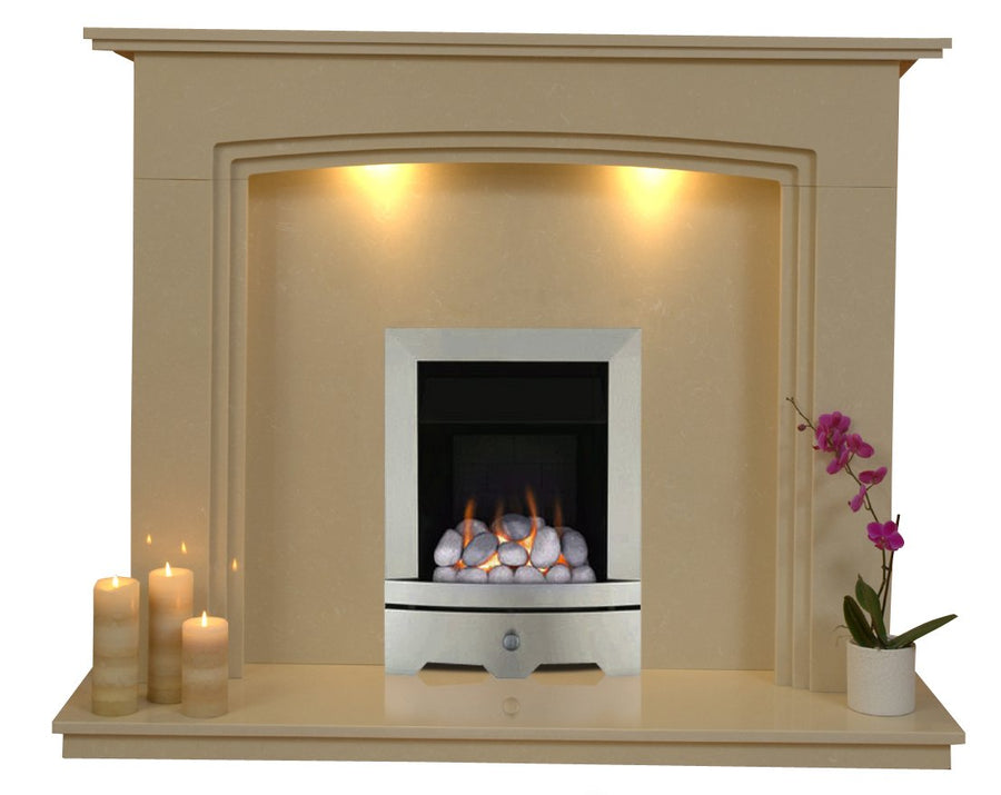 Ashbourne Marble Fireplace With Polished Steel Gas Fire with Pebbles - G5 Package