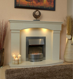 Electric Fireplace Cambridge With Silver Fire and Lights E1 Package - bespokemarblefireplaces