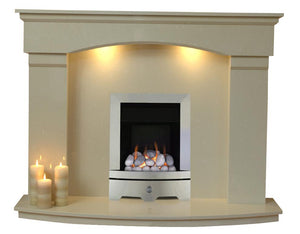Marble Fireplace Cambridge  with Gas Fire G1  brushed steel with white pebbles Suite- bespokemarblefireplaces