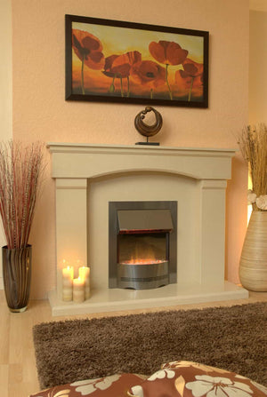Marble Fireplace Cambridge Surround with rectangular hearth, electric fire fitted in lounge - bespokemarblefireplaces