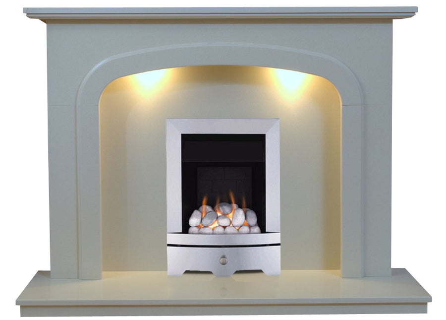 Carlton Marble Fireplace With Chrome Gas Fire With pebbles -G5 Package