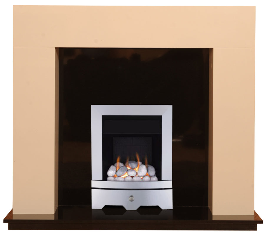 Chelmsford Marble Fireplace With Chrome Gas  Fire With Pebbles-G5 Package